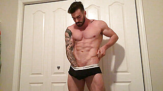 Muscled Dude Tugging His Dick Alone Big Boobs Porn Video
