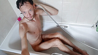 Super skinny male shows off his body in bathtub Big Boobs Porn Video